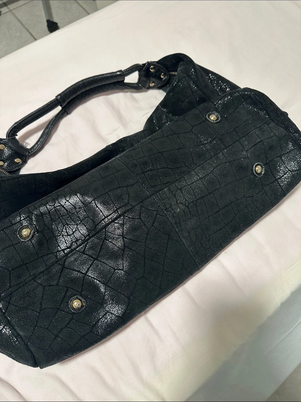 Lola Bernard Leather Elegant Black Crocodile-Embossed shoulder Hono Large Bag